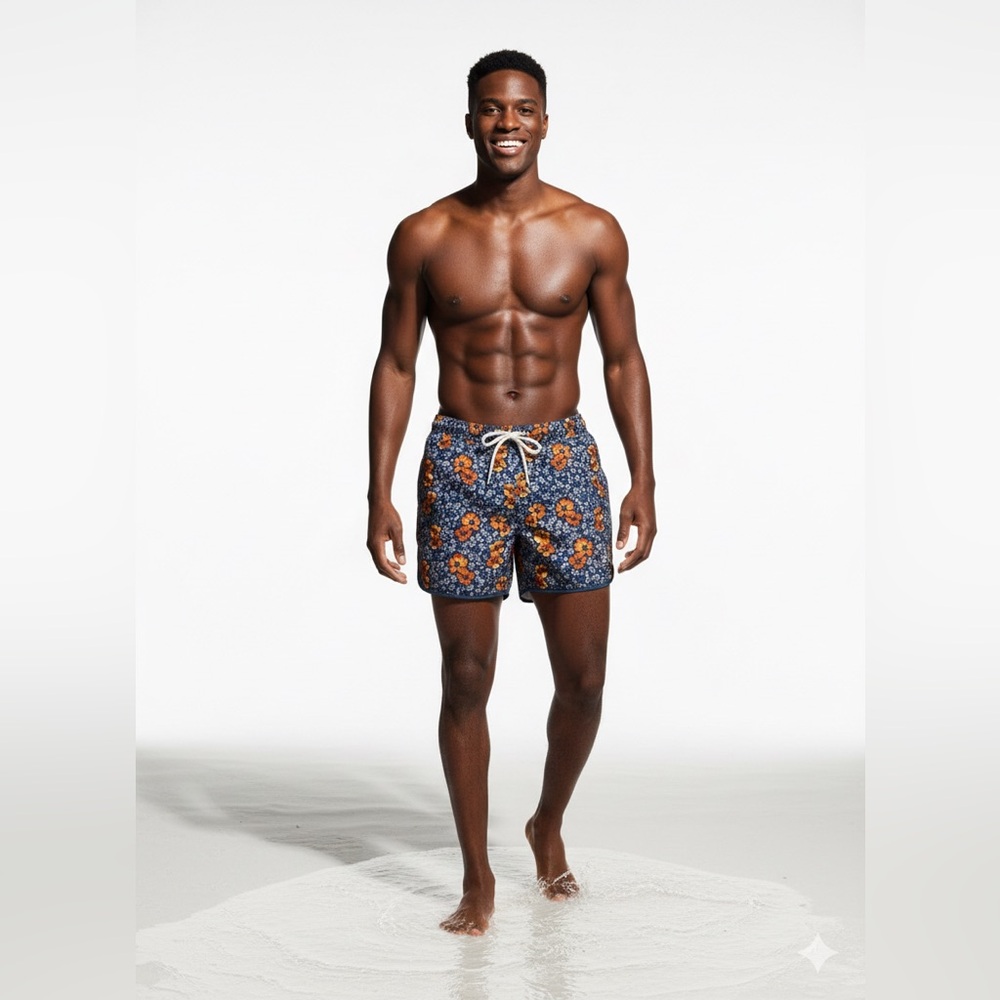 Original Penguin Floral swim Shorts - Blue and Orange